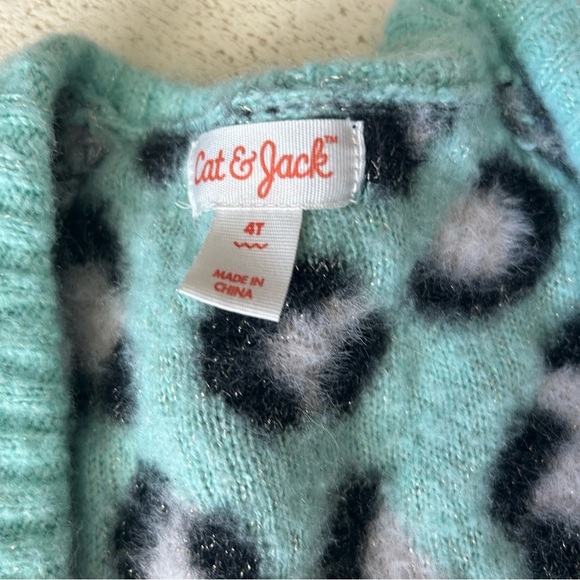Cat & Jack Girls Gray/Mint Leopard Print Open Layering Cardigan Sweater – 4T - Picture 5 of 6